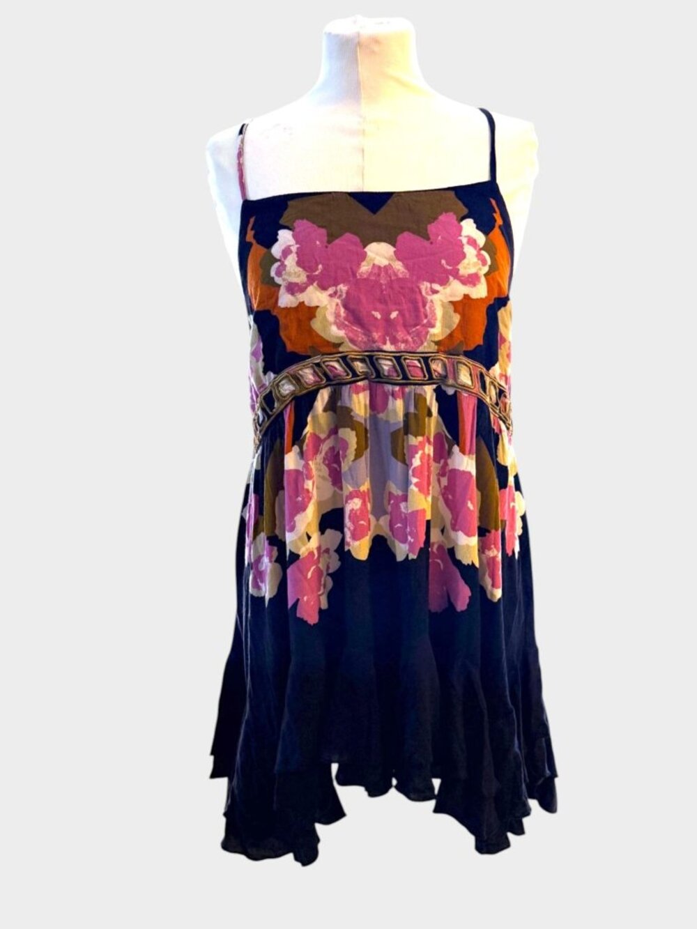Free People Lucy Slip Dress Floral Print Spaghetti Straps Open Back Womens Small